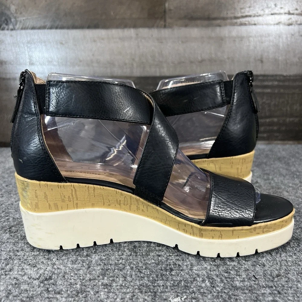 SOUL Naturalizer Goodtimes Wedge Sandals Crisscross Black Womens Size 7.5